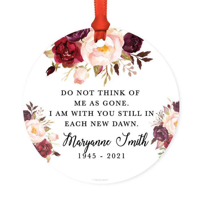 Custom Name Round Metal Keepsake Memorial Ornament, Your Wings Were Ready, My Heart Was Not-Set of 1-Andaz Press-Autumn Fall Roses-