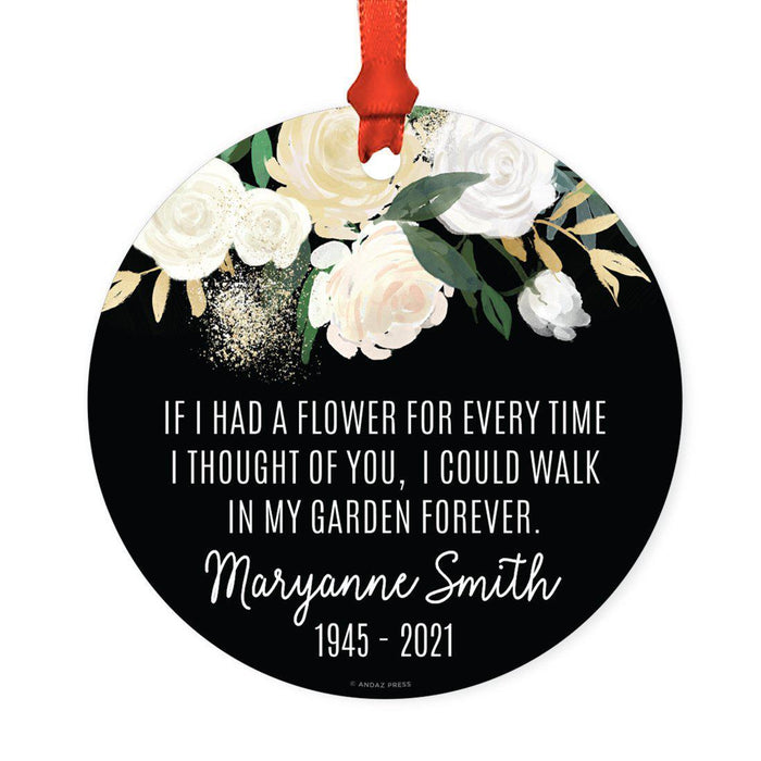 Custom Name Round Metal Keepsake Memorial Ornament, Your Wings Were Ready, My Heart Was Not-Set of 1-Andaz Press-Black Floral-