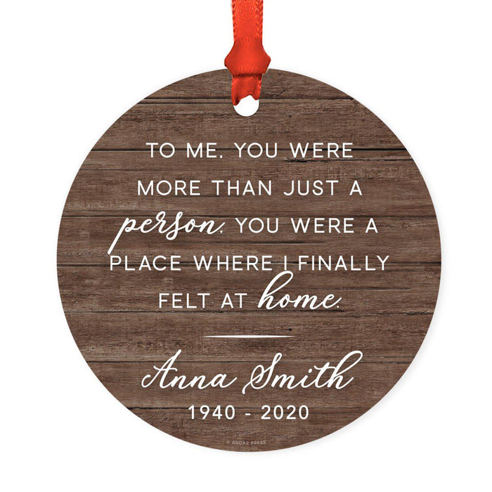 Custom Name Round Metal Keepsake Memorial Ornament, Your Wings Were Ready, My Heart Was Not-Set of 1-Andaz Press-Rustic Wood-