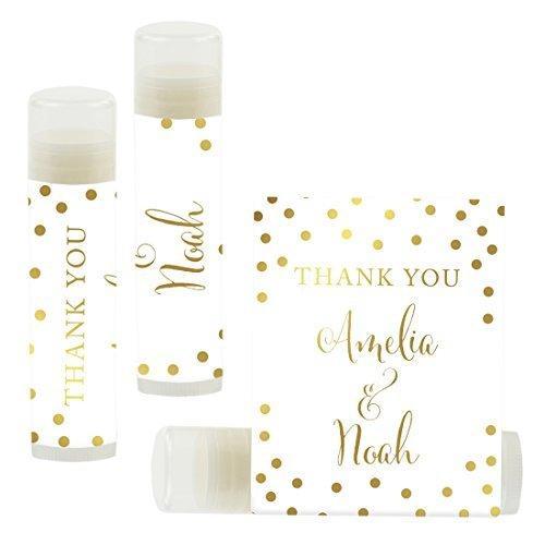 Custom Name Wedding Party Lip Balm Party Favors, Thank You, Bride & Groom-Set of 12-Andaz Press-Faux Gold Glitter Shimmer-