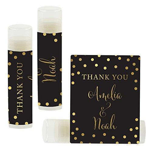 Custom Name Wedding Party Lip Balm Party Favors, Thank You, Bride & Groom-Set of 12-Andaz Press-Faux Gold Glitter Shimmer-