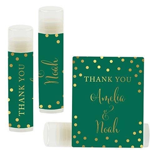 Custom Name Wedding Party Lip Balm Party Favors, Thank You, Bride & Groom-Set of 12-Andaz Press-Faux Gold Glitter Shimmer-