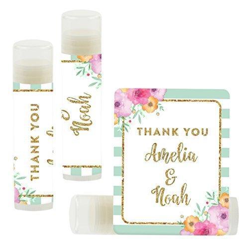 Custom Name Wedding Party Lip Balm Party Favors, Thank You, Bride & Groom-Set of 12-Andaz Press-Faux Gold Glitter Shimmer-