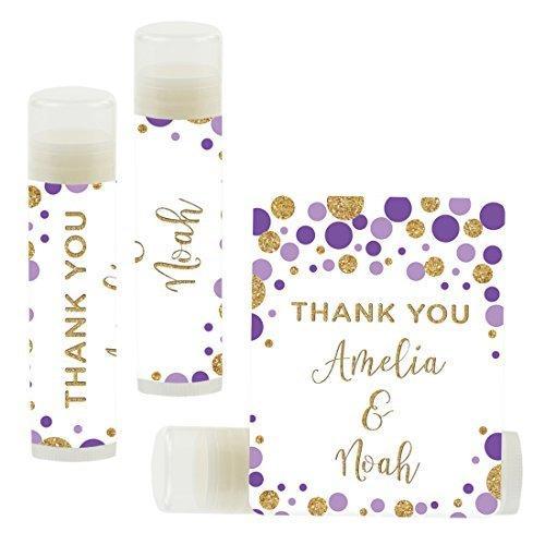 Custom Name Wedding Party Lip Balm Party Favors, Thank You, Bride & Groom-Set of 12-Andaz Press-Faux Gold Glitter Shimmer-