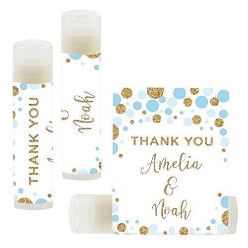Custom Name Wedding Party Lip Balm Party Favors, Thank You, Bride & Groom-Set of 12-Andaz Press-Faux Gold Glitter Shimmer-