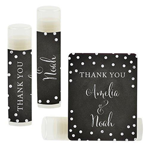 Custom Name Wedding Party Lip Balm Party Favors, Thank You, Bride & Groom-Set of 12-Andaz Press-Faux Gold Glitter Shimmer-