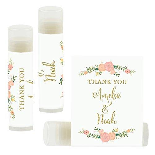 Custom Name Wedding Party Lip Balm Party Favors, Thank You, Bride & Groom-Set of 12-Andaz Press-Faux Gold Glitter Shimmer-