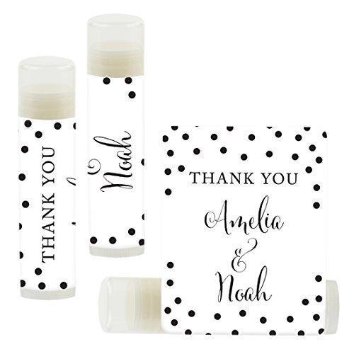 Custom Name Wedding Party Lip Balm Party Favors, Thank You, Bride & Groom-Set of 12-Andaz Press-Black and White Modern-