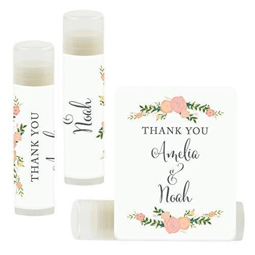 Custom Name Wedding Party Lip Balm Party Favors, Thank You, Bride & Groom-Set of 12-Andaz Press-Classic Floral Roses-