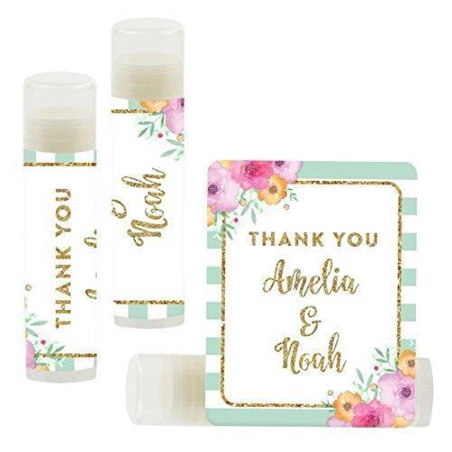 Custom Name Wedding Party Lip Balm Party Favors, Thank You, Bride & Groom-Set of 12-Andaz Press-Mint Green Faux Gold Glitter-