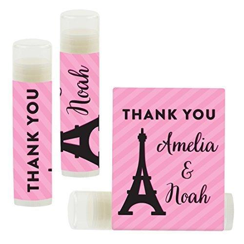 Custom Name Wedding Party Lip Balm Party Favors, Thank You, Bride & Groom-Set of 12-Andaz Press-Paris Eiffel Tower-