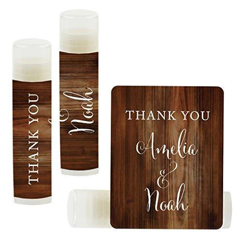 Custom Name Wedding Party Lip Balm Party Favors, Thank You, Bride & Groom-Set of 12-Andaz Press-Rustic Wood-