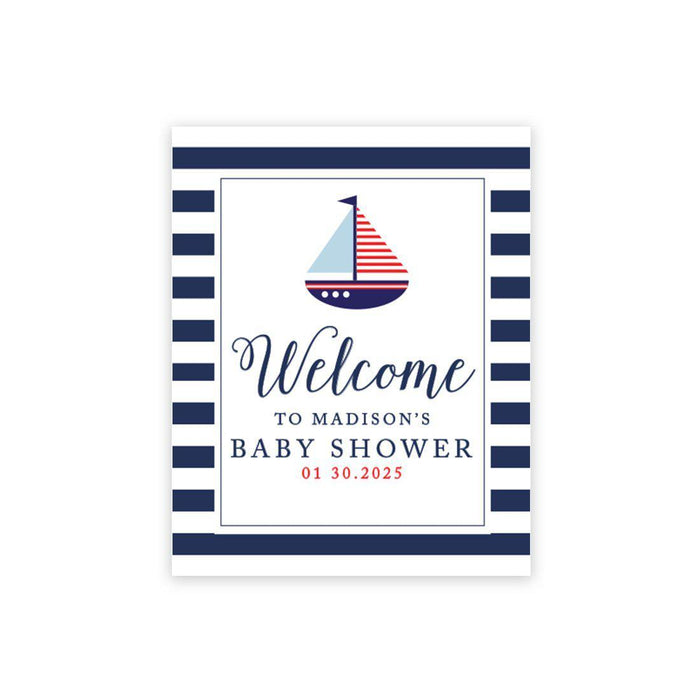 Custom Nautical Baby Shower Canvas Welcome Signs-Set of 1-Andaz Press-Nautical Sail Boat-
