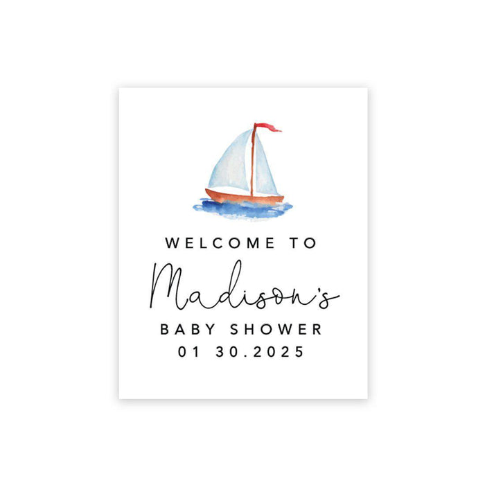 Custom Nautical Baby Shower Canvas Welcome Signs-Set of 1-Andaz Press-Watercolor Sail Boat-
