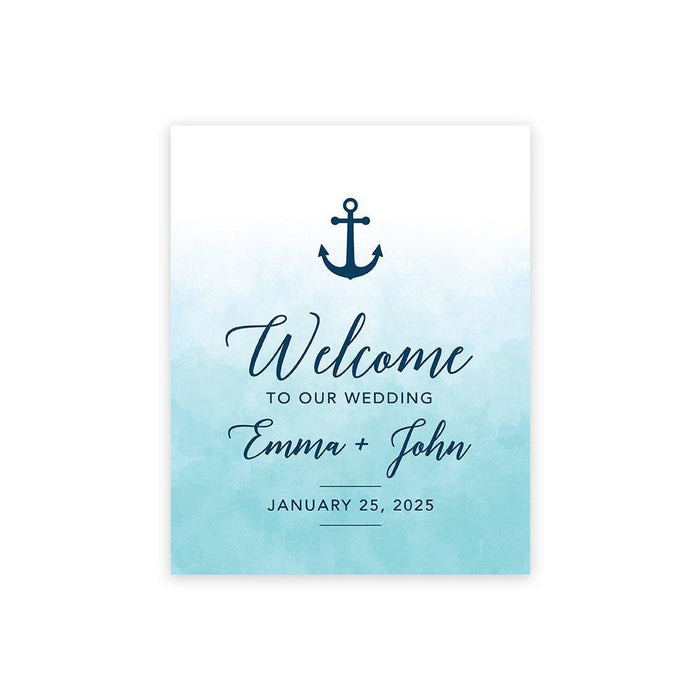 Custom Nautical Canvas Wedding Guestbook Welcome Signs-Set of 1-Andaz Press-Nautical Floral Anchor-