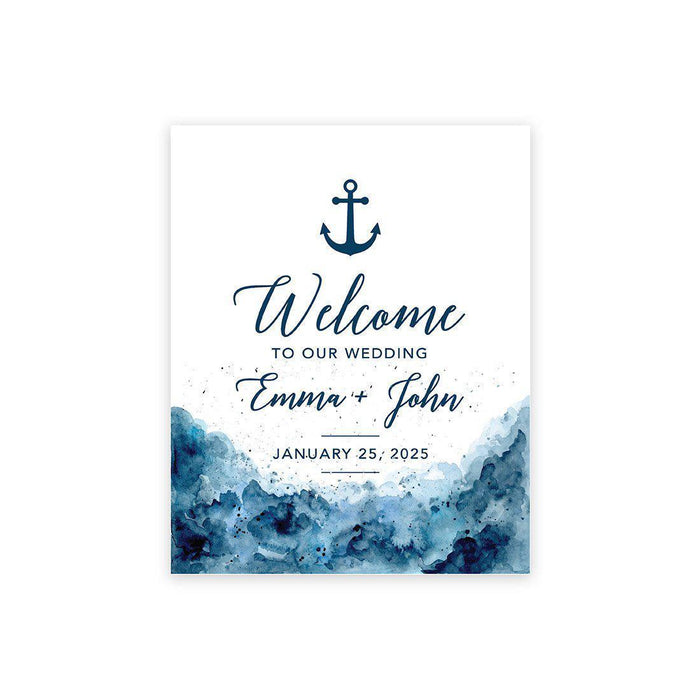 Custom Nautical Canvas Wedding Guestbook Welcome Signs-Set of 1-Andaz Press-Nautical Floral Anchor-