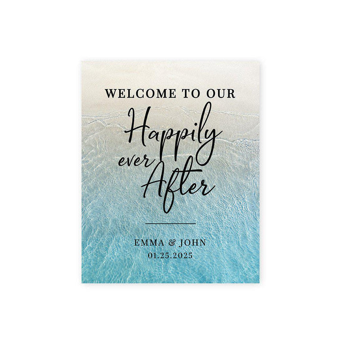 Custom Nautical Canvas Wedding Guestbook Welcome Signs-Set of 1-Andaz Press-Happily Ever After Tropical Sand Beach-