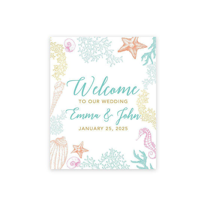 Custom Nautical Canvas Wedding Guestbook Welcome Signs-Set of 1-Andaz Press-Pastel Ocean Sea Life-