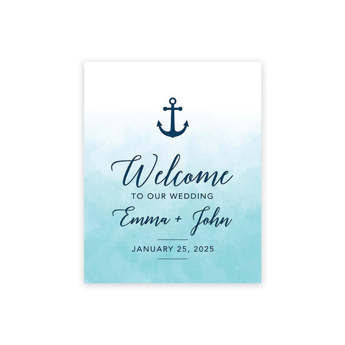 Custom Nautical Canvas Wedding Guestbook Welcome Signs-Set of 1-Andaz Press-Watercolor Welcome Nautical Anchor-
