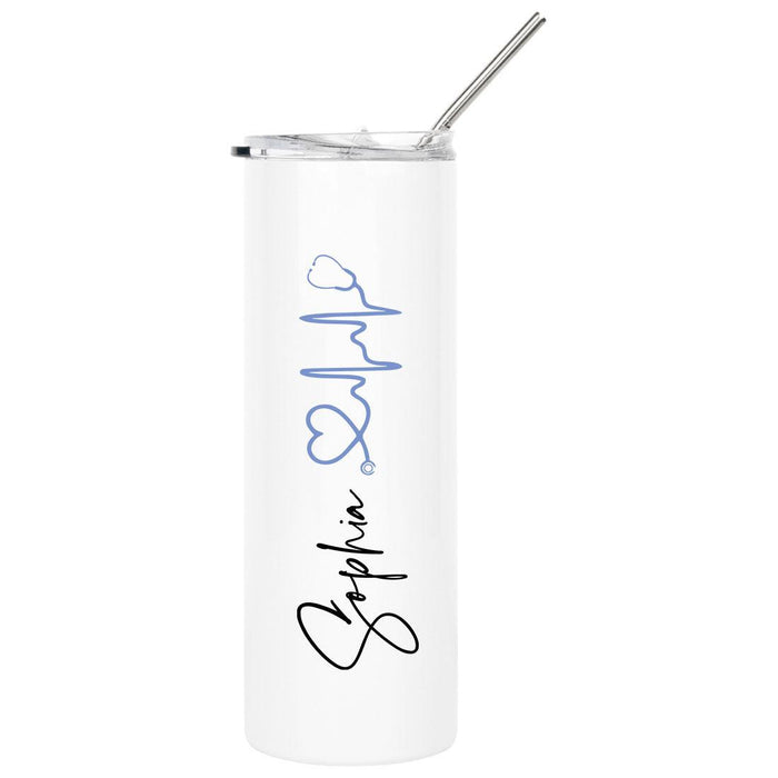 Custom Nurse Skinny Tumbler with Lid and Straw - Healthcare Workers Appreciation Gifts-Set of 1-Andaz Press-Pink Stethoscope-
