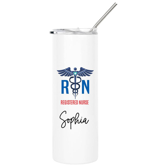Custom Nurse Skinny Tumbler with Lid and Straw - Healthcare Workers Appreciation Gifts-Set of 1-Andaz Press-Nurse Credentials-