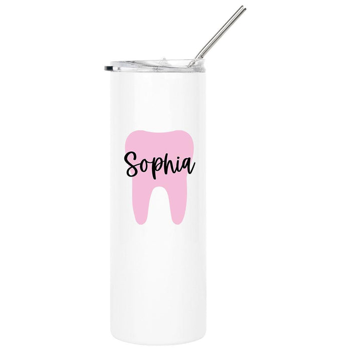 Custom Nurse Skinny Tumbler with Lid and Straw - Healthcare Workers Appreciation Gifts-Set of 1-Andaz Press-Pink Tooth-