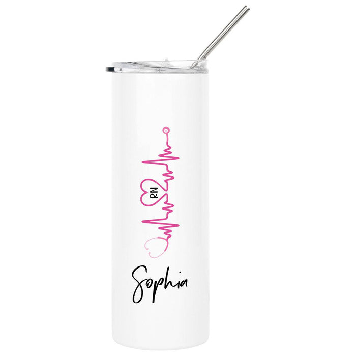 Custom Nurse Skinny Tumbler with Lid and Straw - Healthcare Workers Appreciation Gifts-Set of 1-Andaz Press-Stethoscope Credentials-
