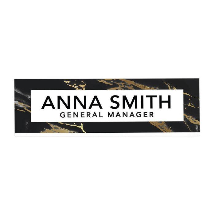 Custom Office Desk Name Plate, Personalized Acrylic Custom Name Title Plate for Home Design 1-Set of 1-Andaz Press-Black and Gold Marble-