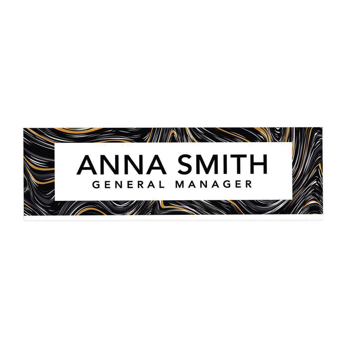 Custom Office Desk Name Plate, Personalized Acrylic Custom Name Title Plate for Home Design 1-Set of 1-Andaz Press-Black and Gold Wave Lines-
