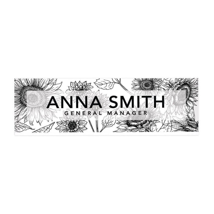 Custom Office Desk Name Plate, Personalized Acrylic Custom Name Title Plate for Home Design 1-Set of 1-Andaz Press-Black and White Sunflowers-