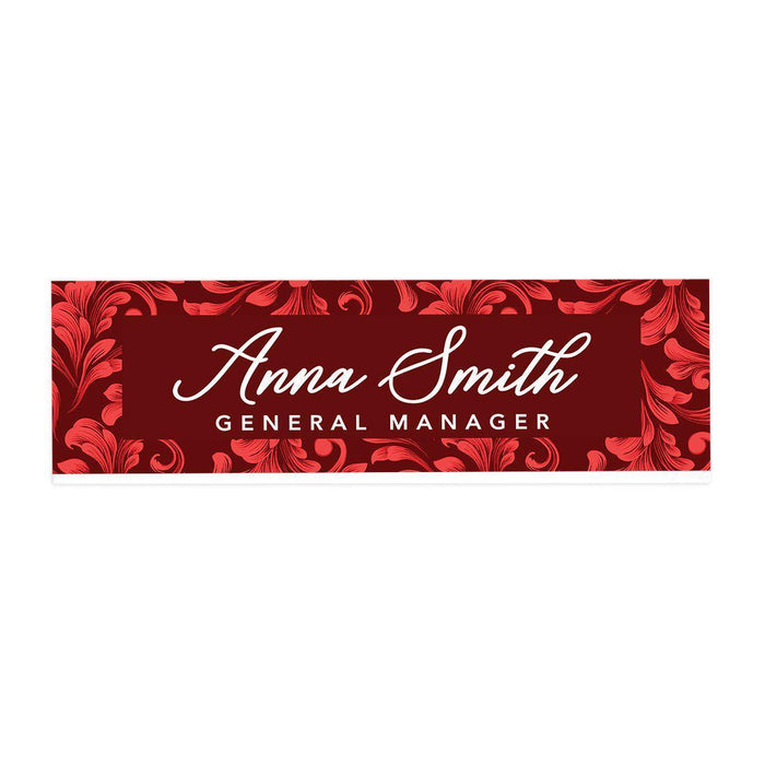Custom Office Desk Name Plate, Personalized Acrylic Custom Name Title Plate for Home Design 1-Set of 1-Andaz Press-Deep Red Design-