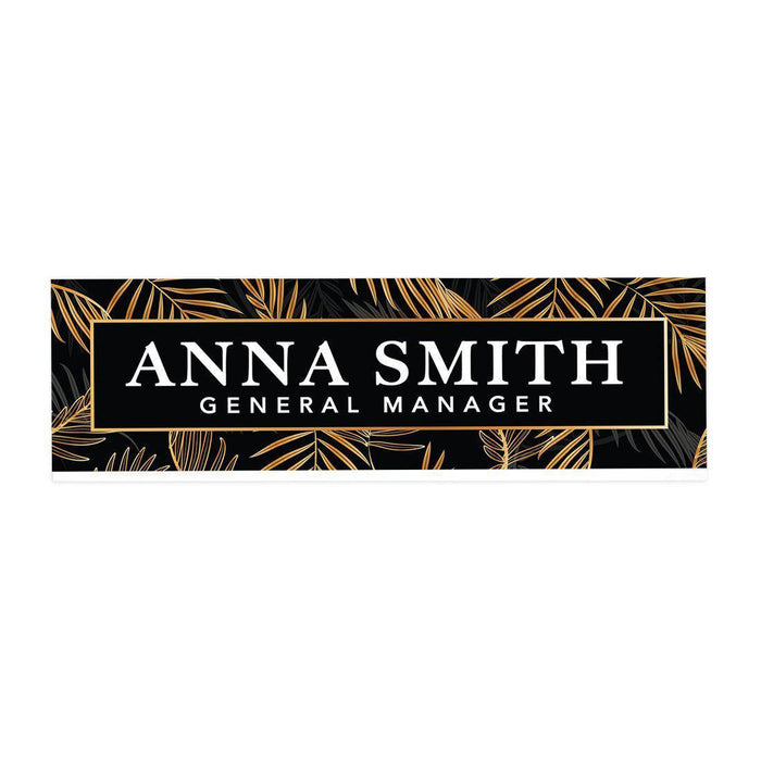 Custom Office Desk Name Plate, Personalized Acrylic Custom Name Title Plate for Home Design 1-Set of 1-Andaz Press-Minimal Palm Leaves-