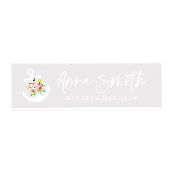 Custom Office Desk Name Plate, Personalized Acrylic Custom Name Title Plate for Home Design 1-Set of 1-Andaz Press-Nautical Floral Anchor-