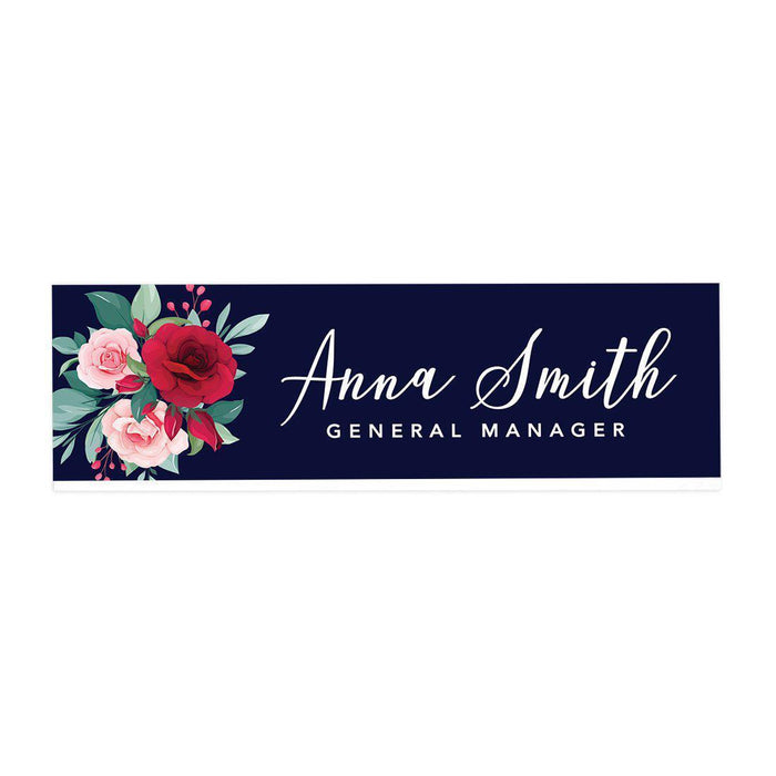 Custom Office Desk Name Plate, Personalized Acrylic Custom Name Title Plate for Home Design 1-Set of 1-Andaz Press-Navy Blue with Florals-