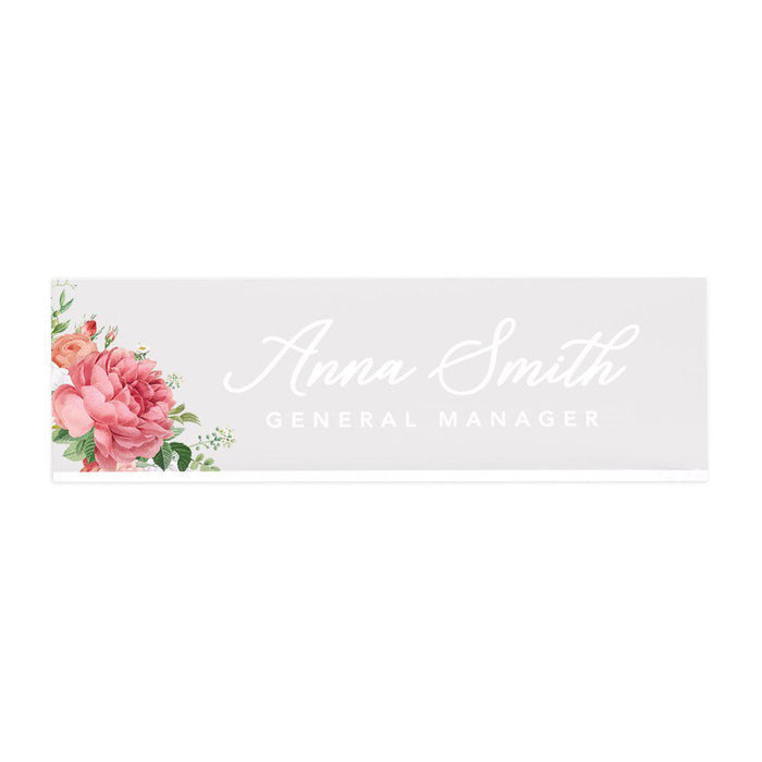 Custom Office Desk Name Plate, Personalized Acrylic Custom Name Title Plate for Home Design 1-Set of 1-Andaz Press-Rose Bouquet-