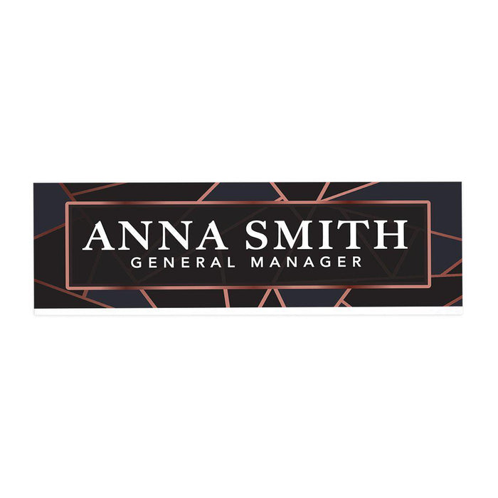 Custom Office Desk Name Plate, Personalized Acrylic Custom Name Title Plate for Home Design 1-Set of 1-Andaz Press-Rose Gold Geometric Lines-