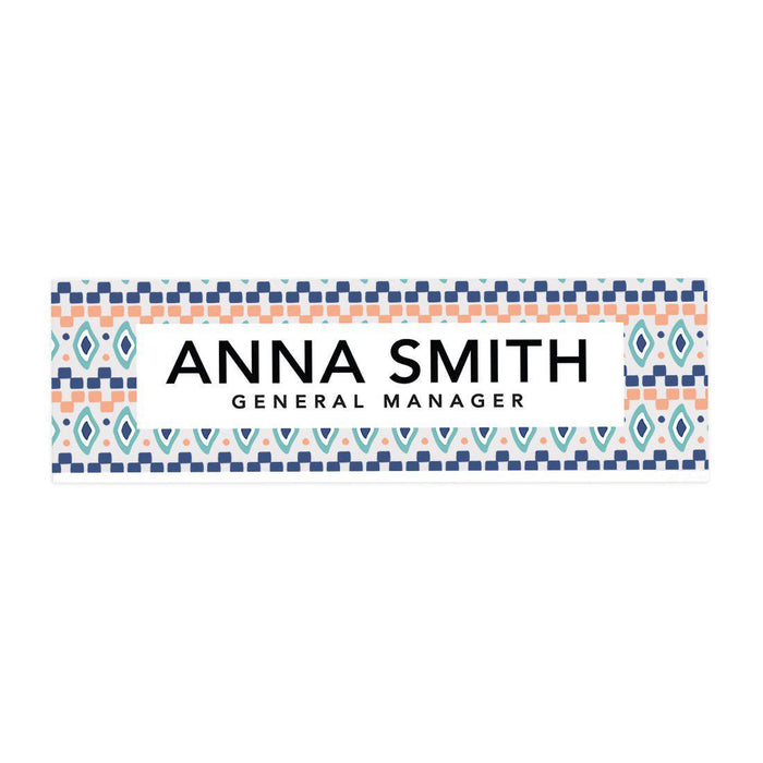 Custom Office Desk Name Plate, Personalized Acrylic Custom Name Title Plate for Home Design 1-Set of 1-Andaz Press-Tribal Pattern-