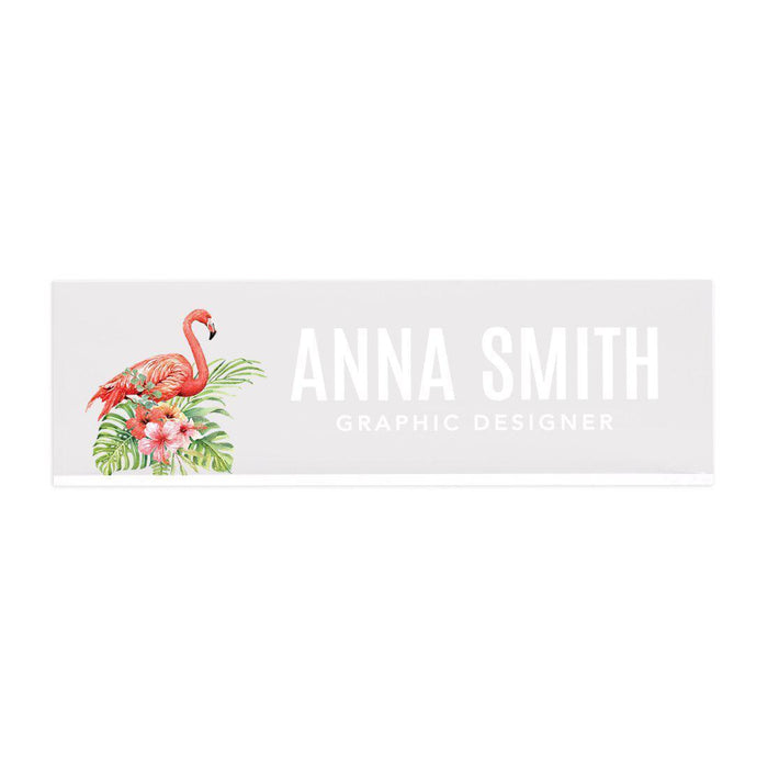 Custom Office Desk Name Plate, Personalized Acrylic Custom Name Title Plate for Home Design 1-Set of 1-Andaz Press-Tropical Flamingo-