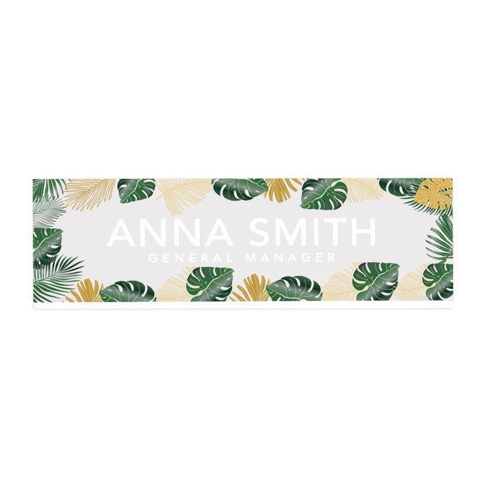 Custom Office Desk Name Plate, Personalized Acrylic Custom Name Title Plate for Home Design 1-Set of 1-Andaz Press-Tropical Leaves-