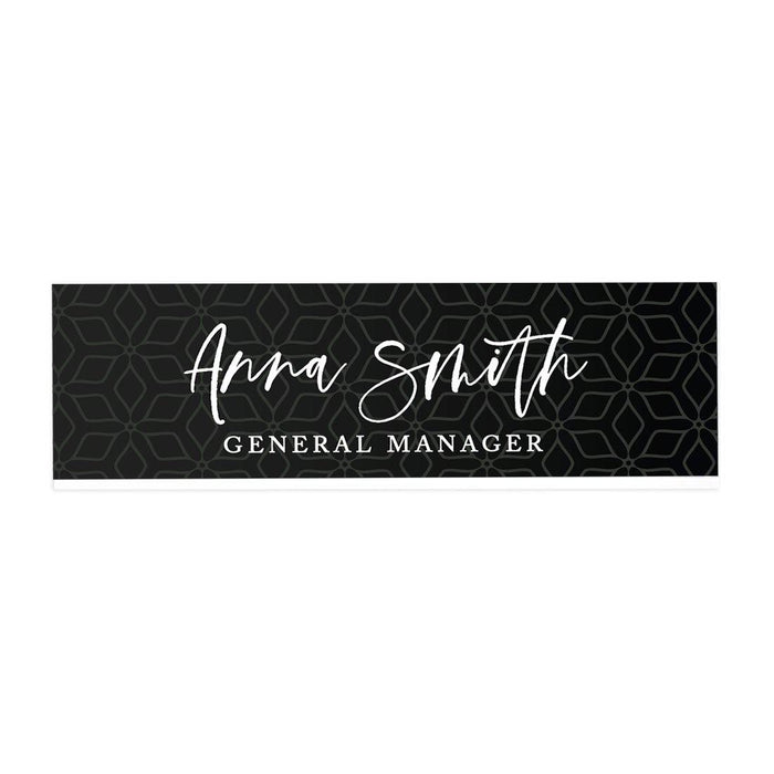 Custom Office Desk Name Plate, Personalized Acrylic Custom Name Title Plate for Home Design 2-Set of 1-Andaz Press-Black with Geometric Flower Design-