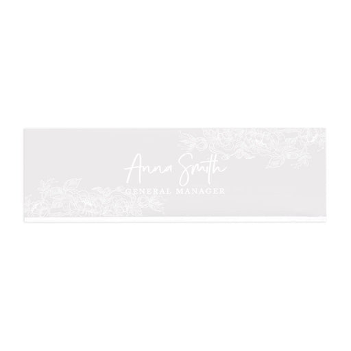 Custom Office Desk Name Plate, Personalized Acrylic Custom Name Title Plate for Home Design 2-Set of 1-Andaz Press-Modern Floral Line Design-
