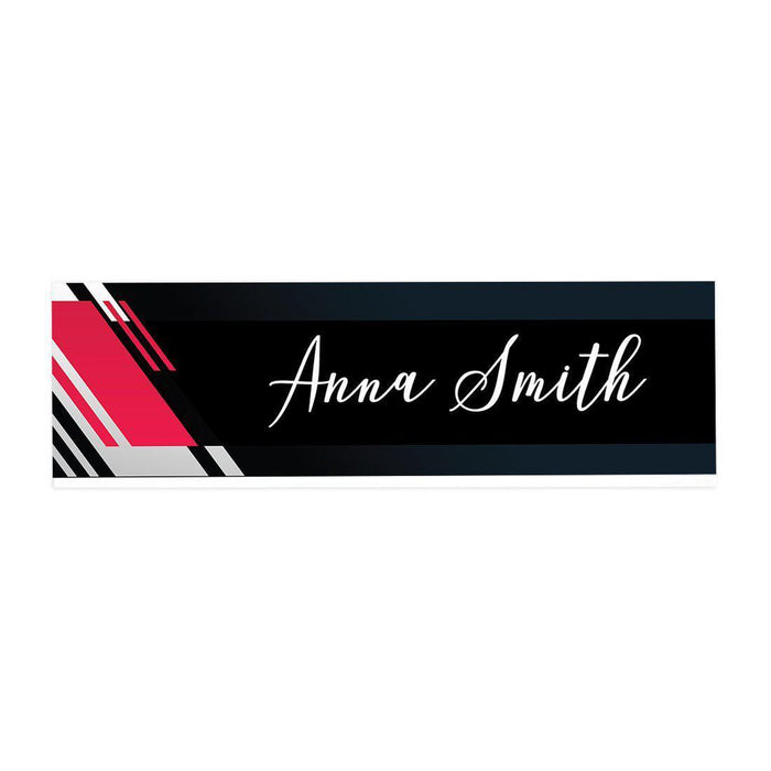 Custom Office Desk Name Plate, Personalized Acrylic Custom Name Title Plate for Home Design 2-Set of 1-Andaz Press-Red Geometric-