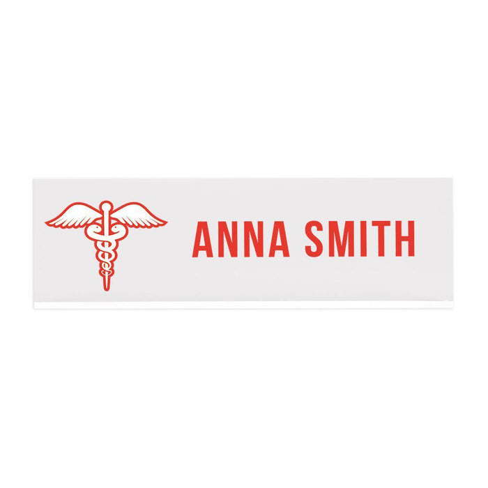 Custom Office Desk Name Plate, Personalized Acrylic Custom Name Title Plate for Home Design 2-Set of 1-Andaz Press-Red Medical Logo Design-
