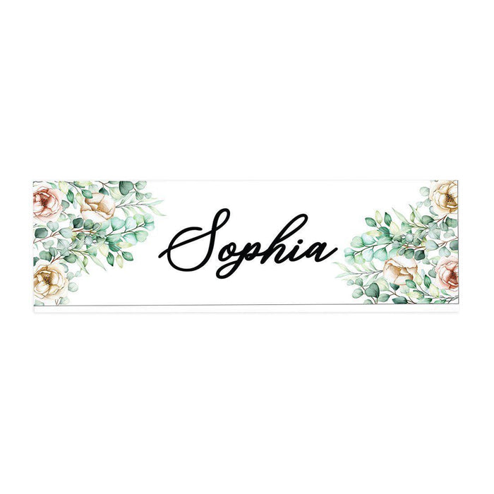 Custom Office Desk Name Plate, Personalized Acrylic Custom Name Title Plate for Home Design 2-Set of 1-Andaz Press-Watercolor Eucalyptus-