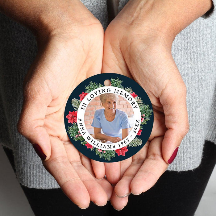 Custom Ornament 20XX Memorial Christmas Ornament Round Metal for Loss Of Loved One Bereavement Sympathy-Set of 1-Andaz Press-Forever In Our Hearts-