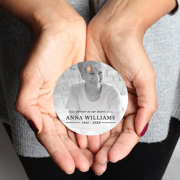 Custom Ornament 20XX Memorial Christmas Ornament Round Metal for Loss Of Loved One Bereavement Sympathy-Set of 1-Andaz Press-Forever In Our Hearts-
