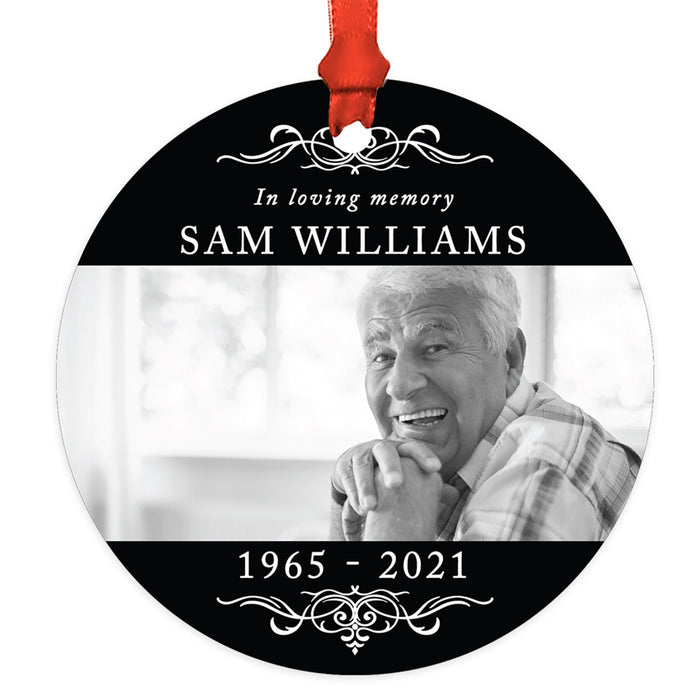 Custom Ornament 20XX Memorial Christmas Ornament Round Metal for Loss Of Loved One Bereavement Sympathy-Set of 1-Andaz Press-In Loving Memory Art Deco-