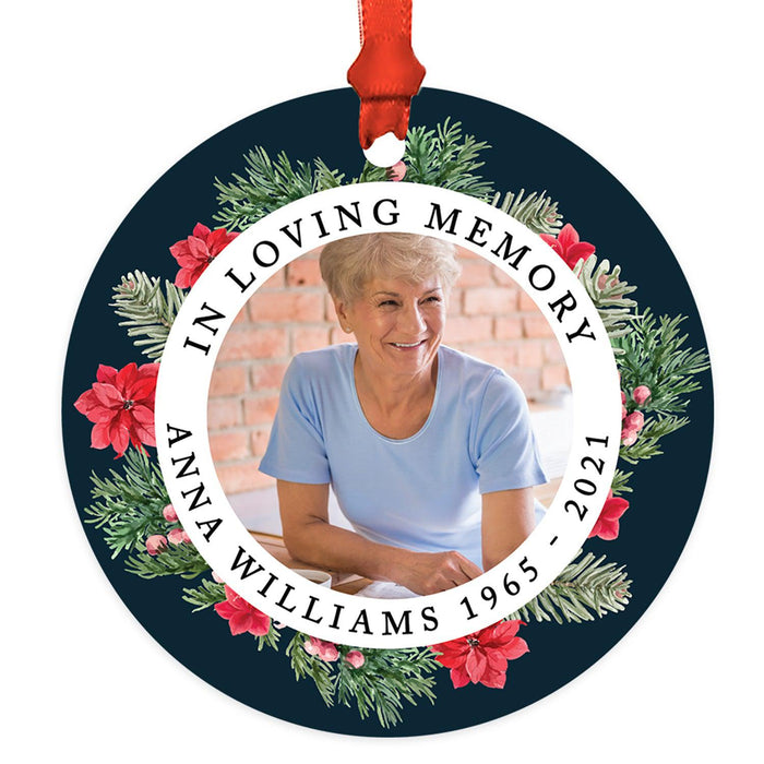 Custom Ornament 20XX Memorial Christmas Ornament Round Metal for Loss Of Loved One Bereavement Sympathy-Set of 1-Andaz Press-In Loving Memory Wreath-