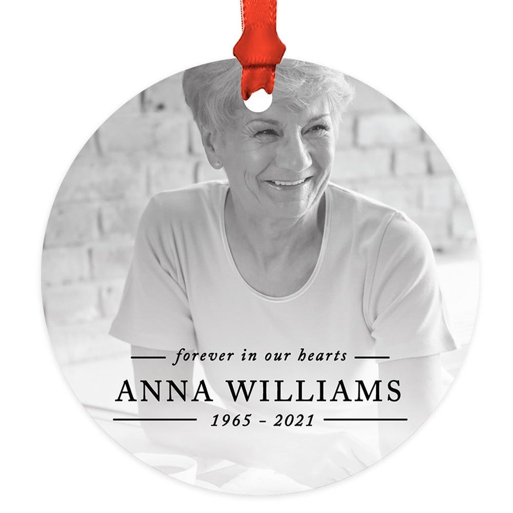 Custom Ornament 20XX Memorial Christmas Ornament Round Metal for Loss Of Loved One Bereavement Sympathy-Set of 1-Andaz Press-Forever In Our Hearts-