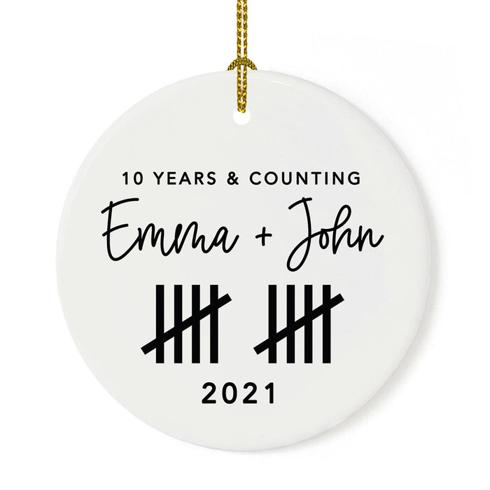 Custom Our 1st Wedding Anniversary 20XX Christmas Ornaments Round Porcelain-Set of 1-Andaz Press-10 Years & Counting-